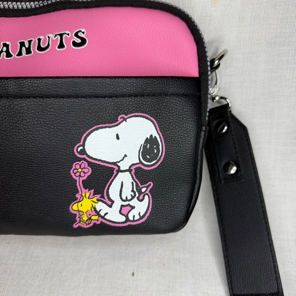 Peanuts Snoopy Woodstock Crossbody Bag Pink Black Camera Bag Faux Leather